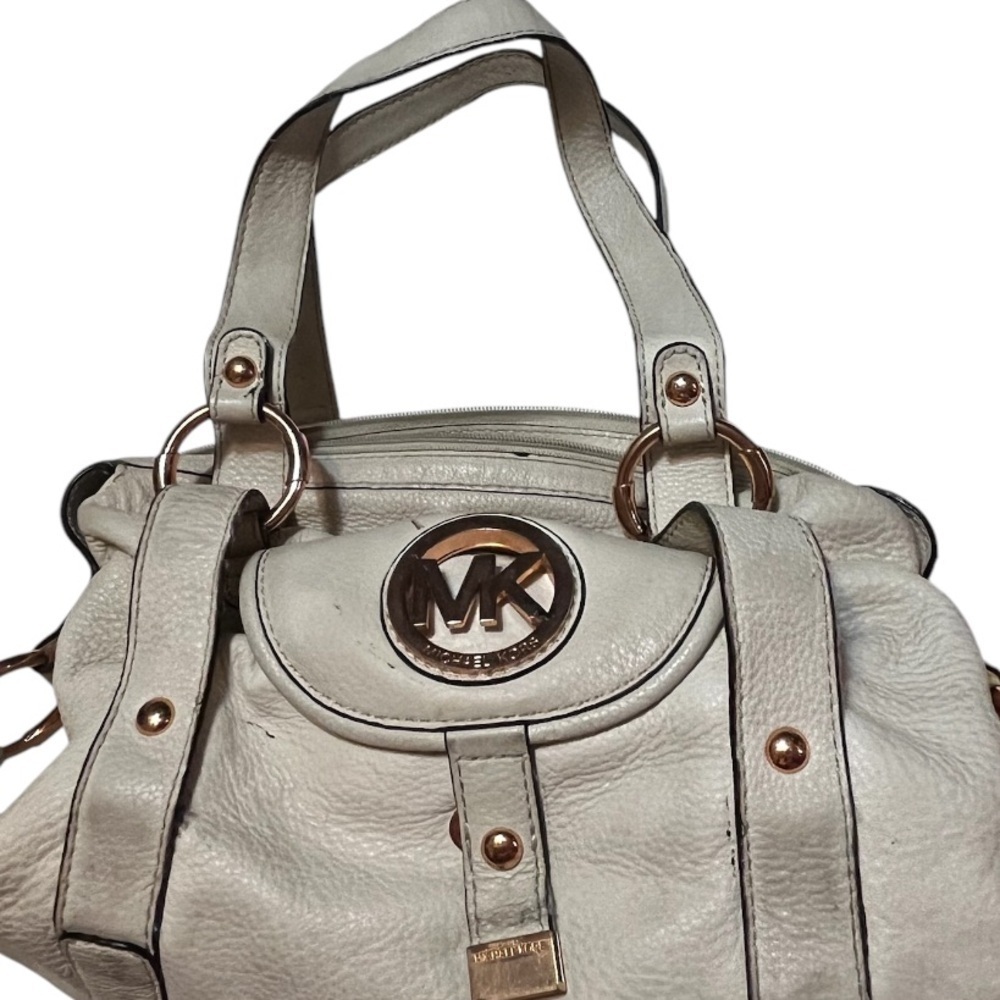 Michael Michael Kors Hamilton Leather Ivory White Satchel Shoulder Bag 13x9x5 - Picture 9 of 12